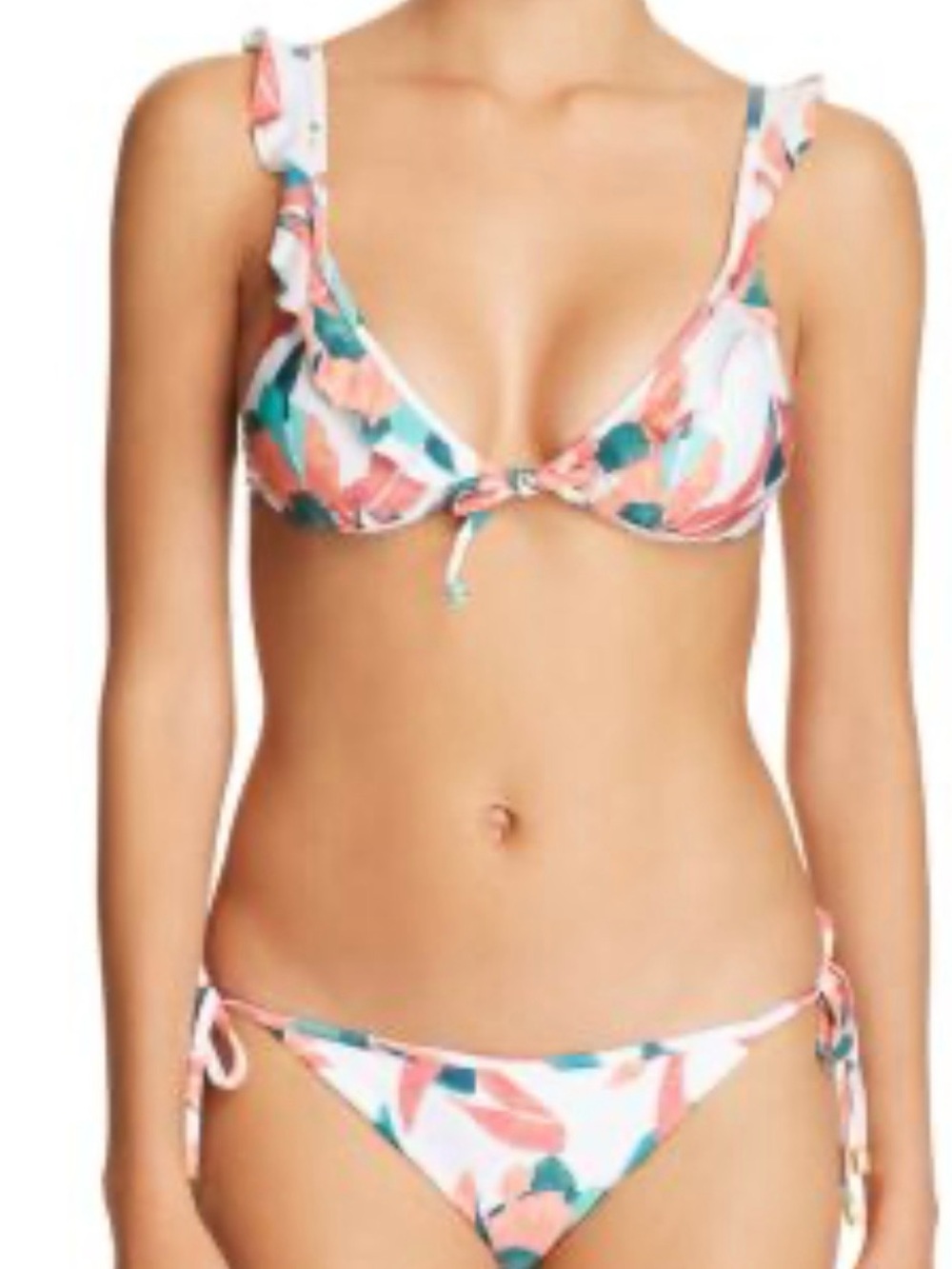 VIZ Ruffle Strap Tie-Front Floral Bikini NWT